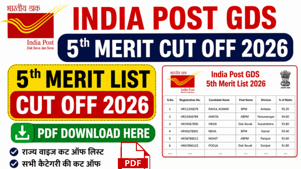 India Post GDS 5th Merit Cut Off 2026 PDF Download Here